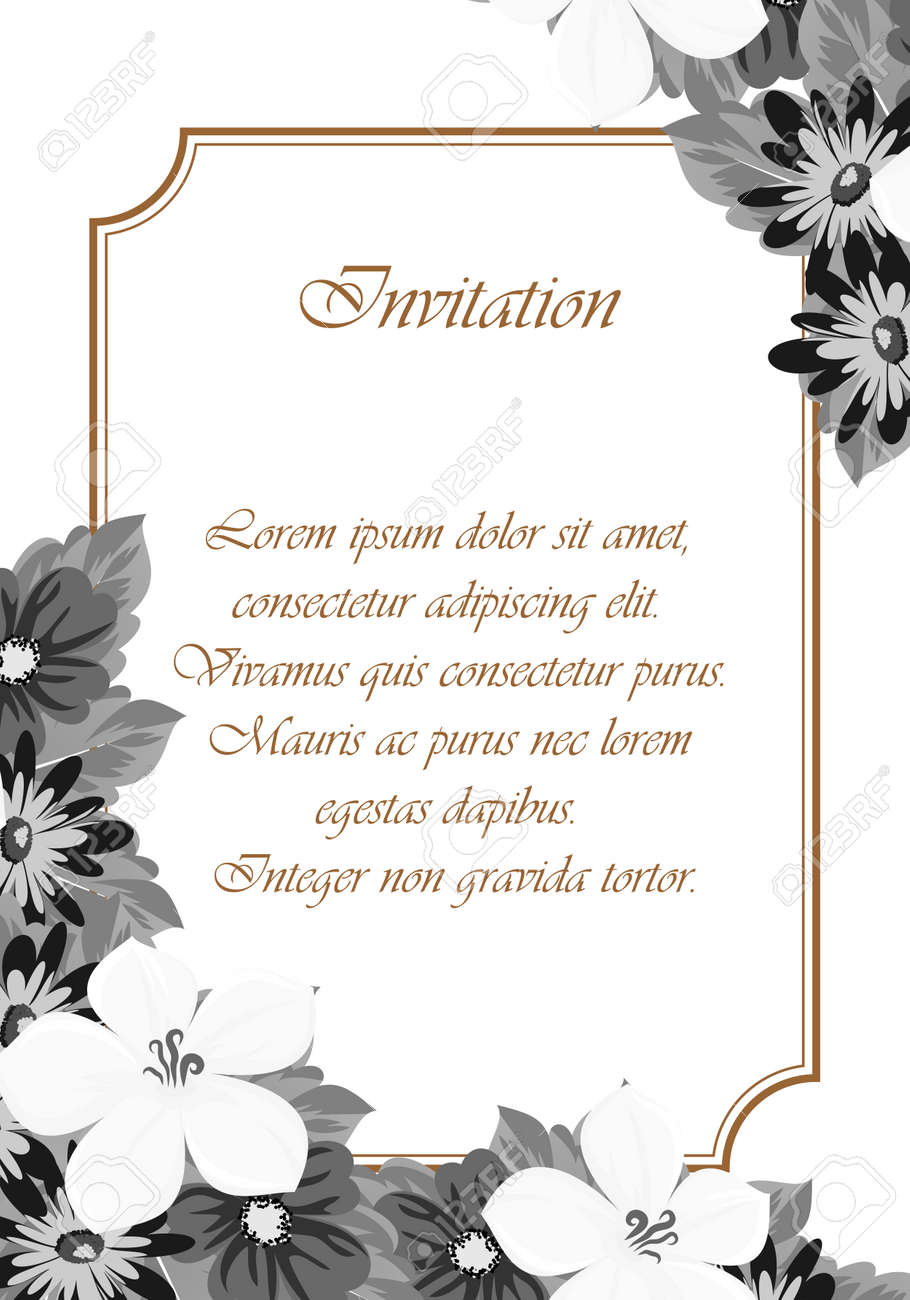 frame monochrome of flowers for card designs greeting cards