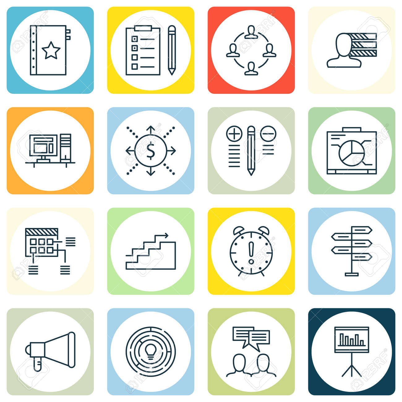 set of project management icons on planning charts team meeting planning charts