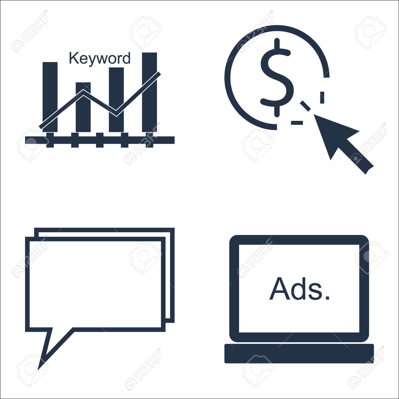 Seo マーケティングや広告 ディスプレイ広告 キーワードのランキング オンライン相談などのアイコンのセットです のイラスト素材 ベクタ Image