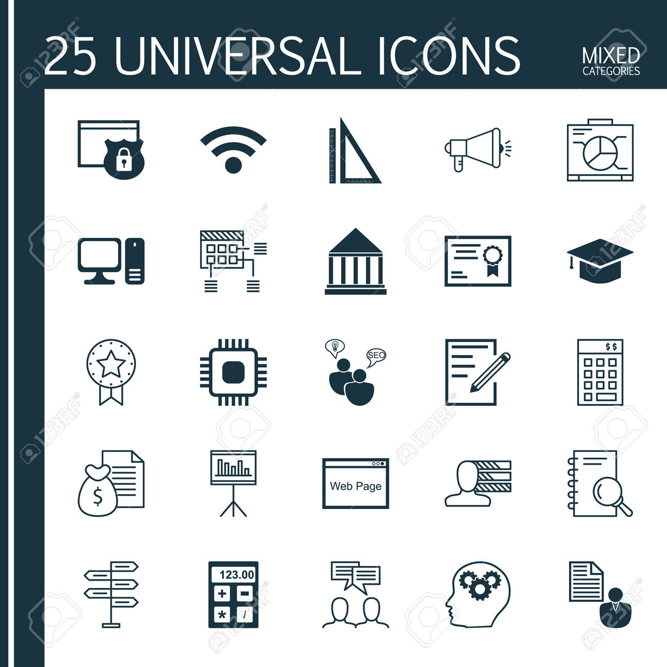 set of 25 universal icons on wireless investment presentation investment presentation