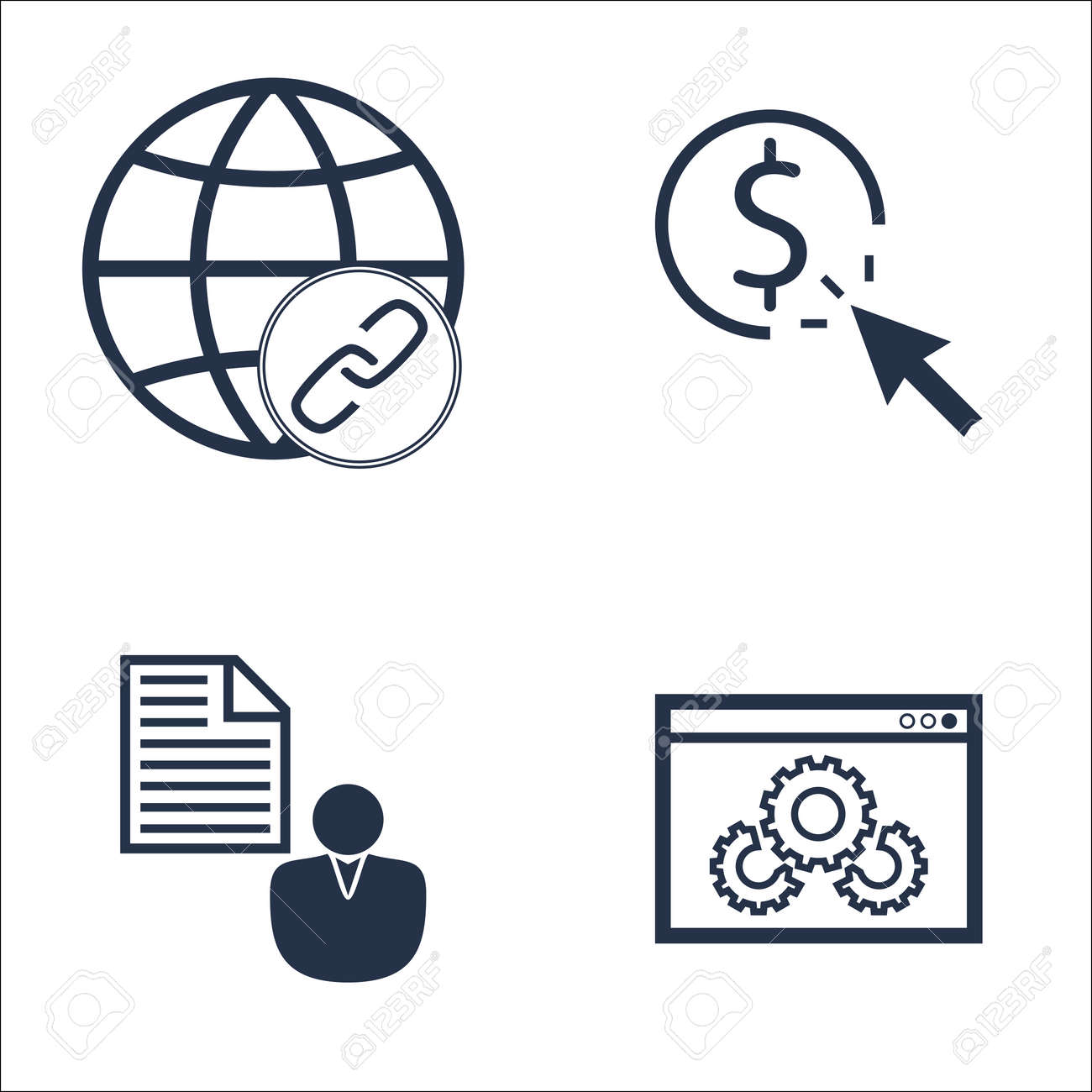 Seo の設定 マーケティングと広告のリンクの構築 クライアントの簡単な上のアイコンをクリックあたり支払います プレミアム品質 Eps10 ベクトル イラスト携帯アプリは Ui 設計のため のイラスト素材 ベクタ Image