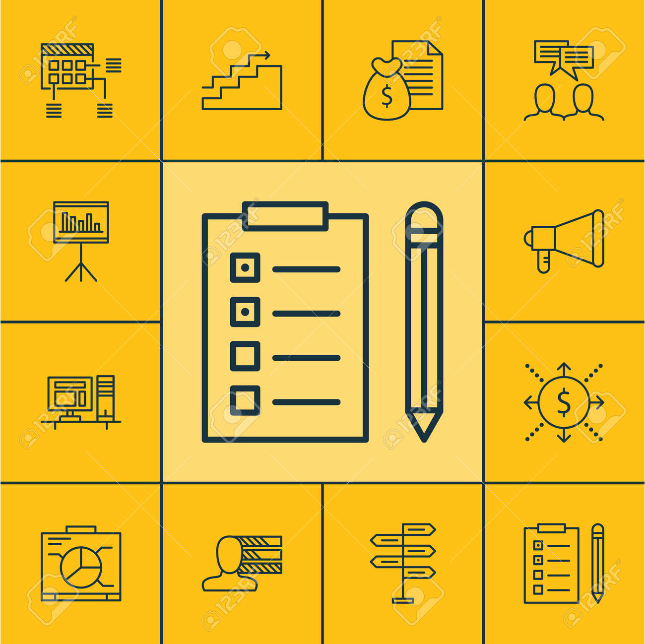 ボード上のプロジェクト管理のアイコン 個人のスキルやお知らせトピックのセットです 編集可能なベクター イラスト です リスト プロジェクト プロモーションおよびより多くのベクトルのアイコンが含まれています のイラスト素材 ベクタ Image