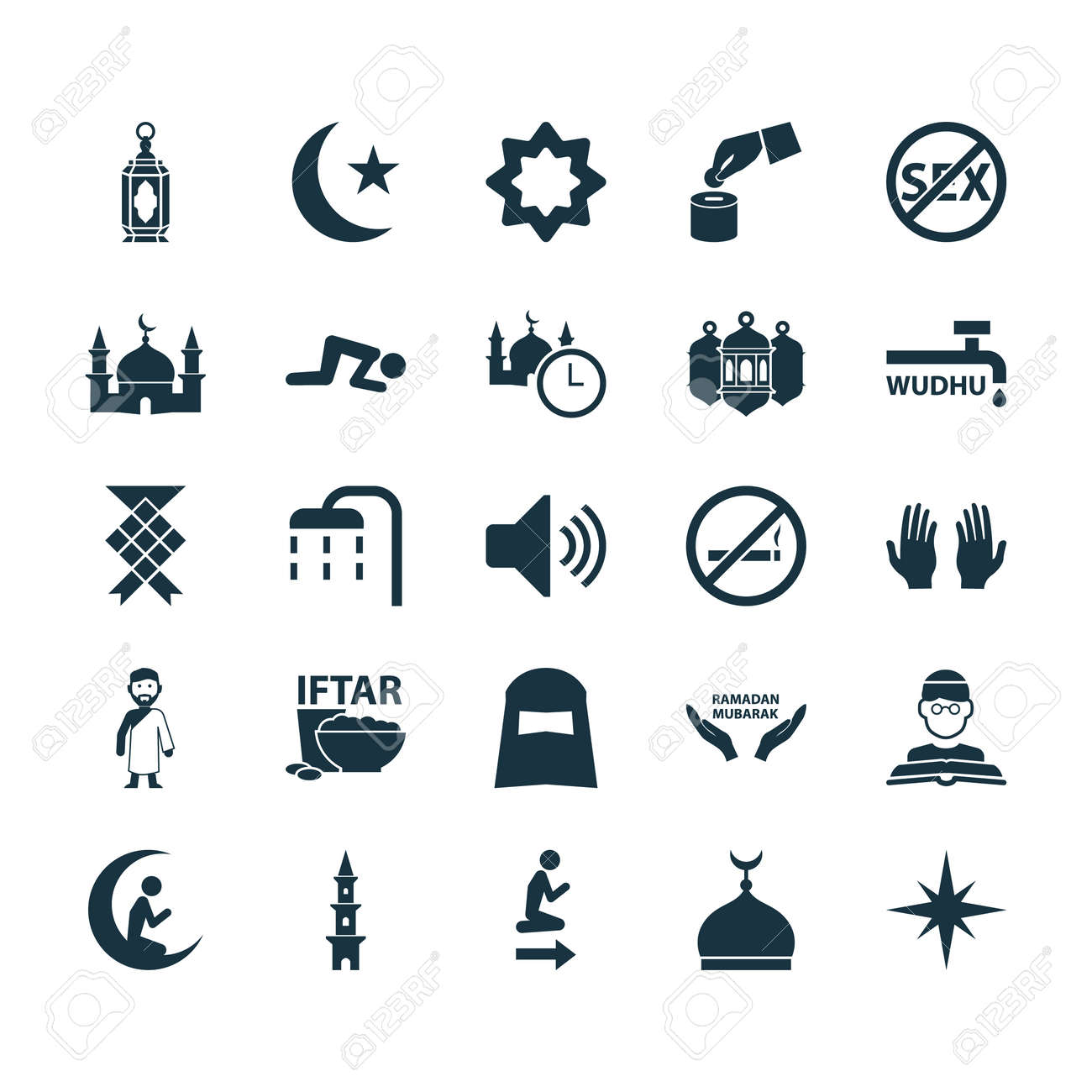 Holiday Icons Set Collection Of Malay Mosque Cigarette Forbidden And Other Elements Also Includes Symbols Such As Kuran Muslim Wudhu Royalty Free Cliparts Vectors And Stock Illustration Image 82830553