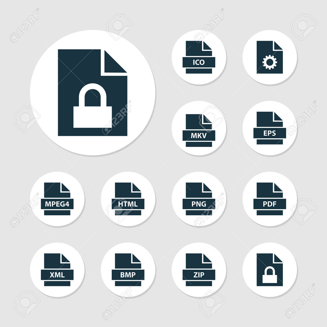 types icons set collection