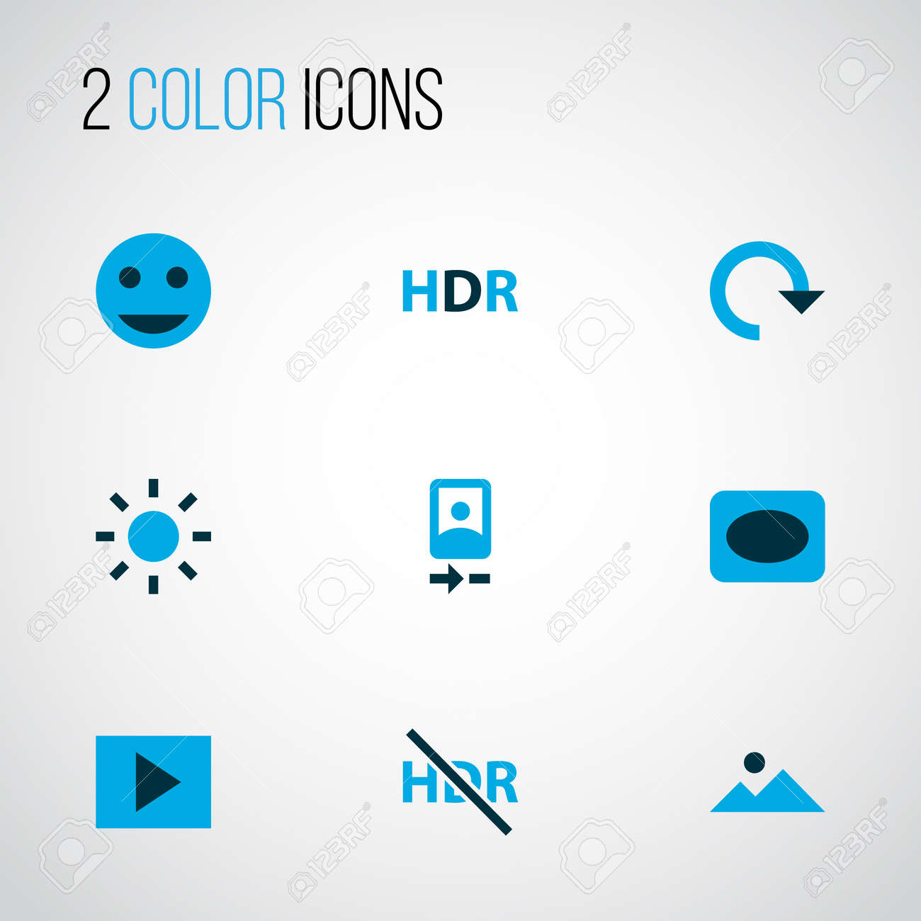 image icons coloured set with slideshow, hdr, vignette and other