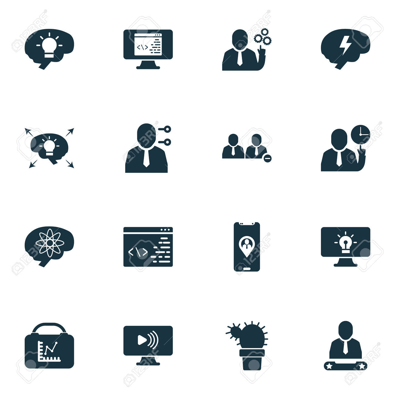 Team Icons Set With Team Location, Different Ideas, Social Webinar