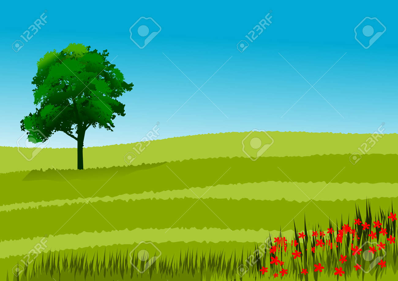 Wallpaper Or Background With Natural Landscape With Plains And An Isolated  Tree. Vector Illustration. Royalty Free SVG, Cliparts, Vectors, And Stock  Illustration. Image 105424823.