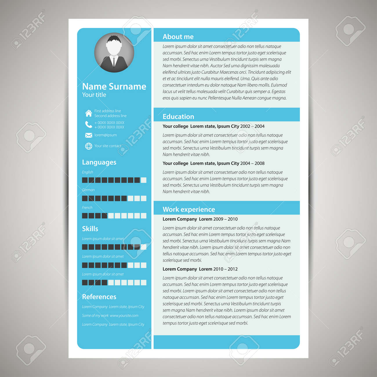 blue flat resume and cv template vector illustration royalty free
