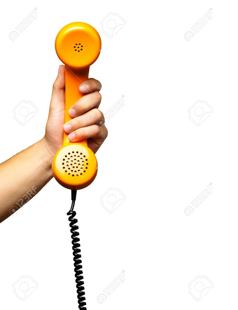 Close Up Of Hand Holding Telephone against a white background - 16686854 Close Up Of Hand Holding Telephone against a white background - 16686854
