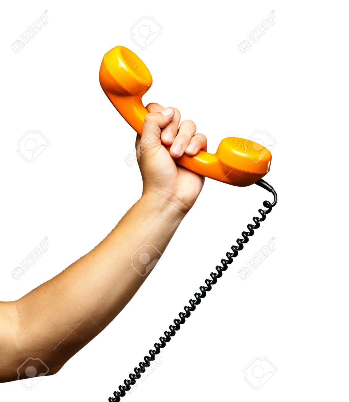 Close Up Of Hand Holding Telephone On White Background - 18554934 Close Up Of Hand Holding Telephone On White Background - 18554934