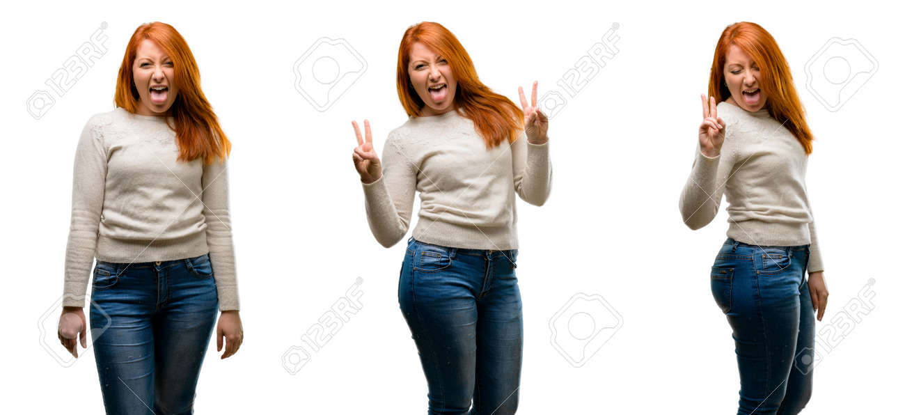 Young Beautiful Redhead Woman Sticking Out Tongue At Camera At Stock Photo Picture And Royalty Free Image Image 101506809