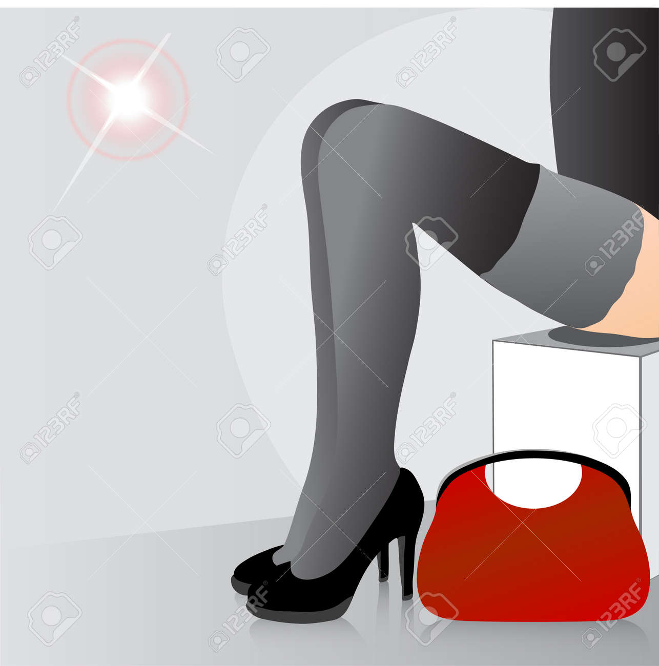 試着室店の靴で美しい女性の足のイラスト素材 ベクタ Image