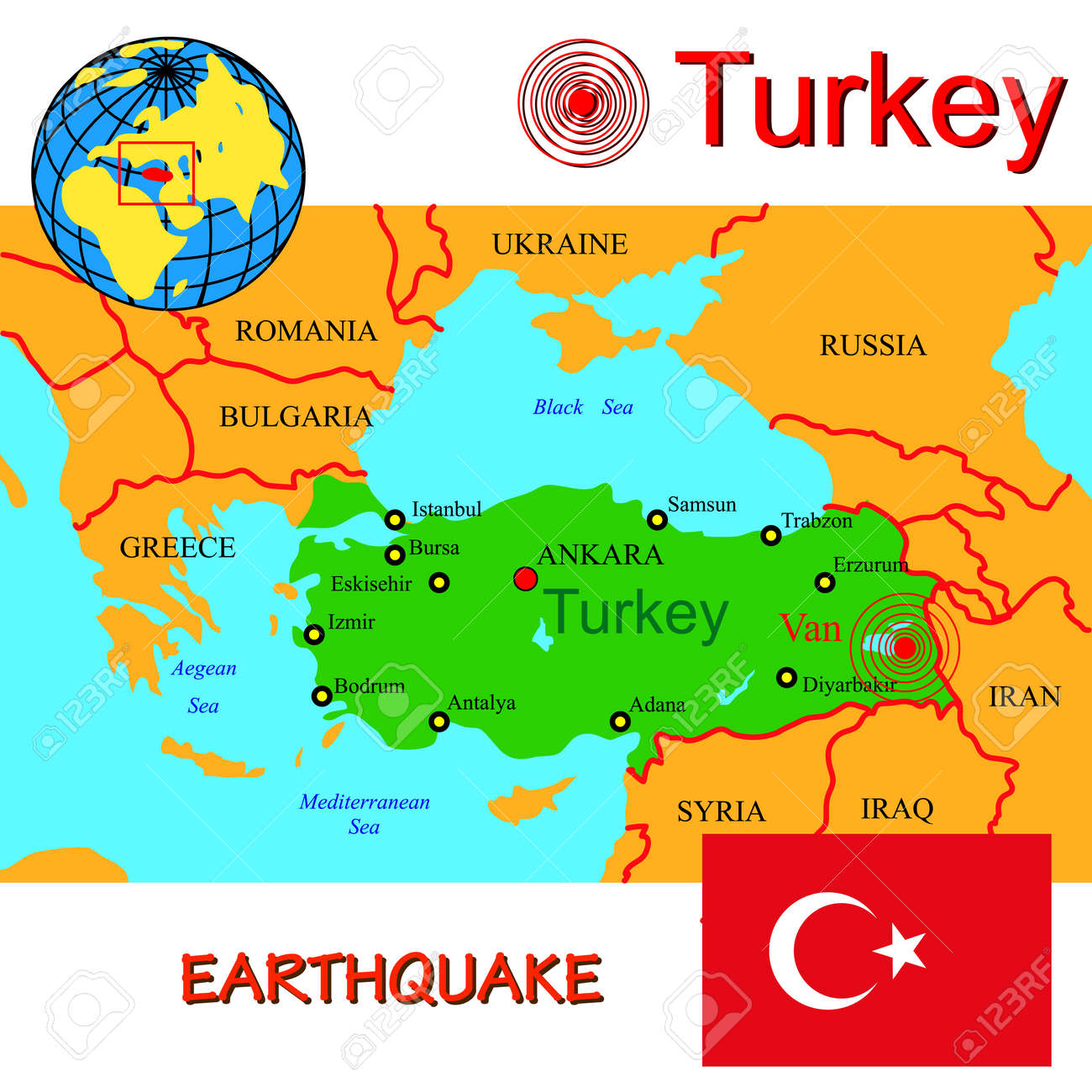 Turkey Map With Epicenter Earthquake Royalty Free Cliparts Vectors And Stock Illustration Image 11171915