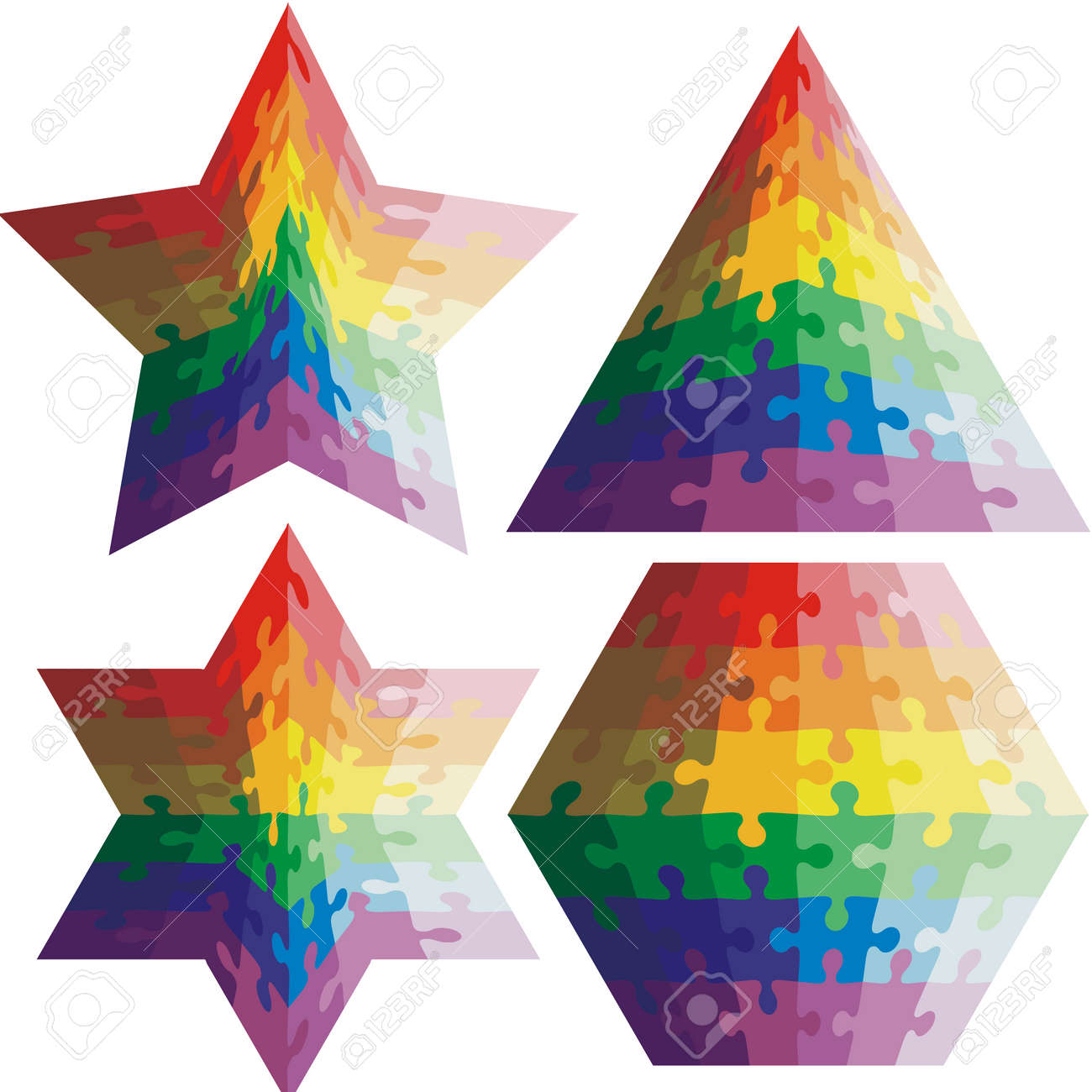 jigsaw puzzle set in the form of geometric shapes the colors