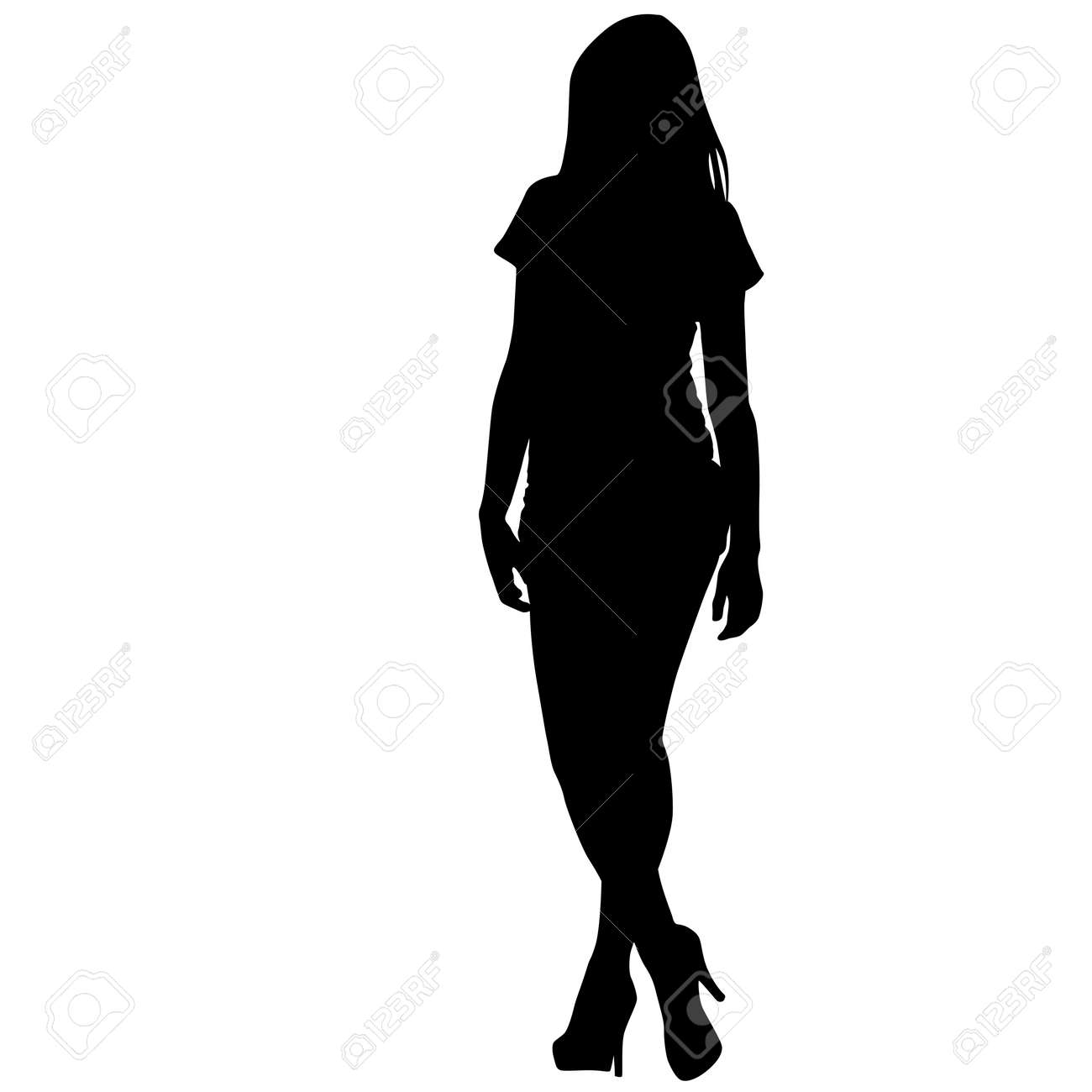 黒いシルエットの女が立って 白い背景の上の人 のイラスト素材 ベクタ Image