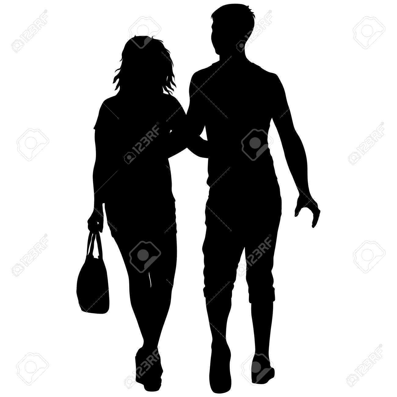 シルエットの男と手をつないで歩いている女性 のイラスト素材 ベクタ Image