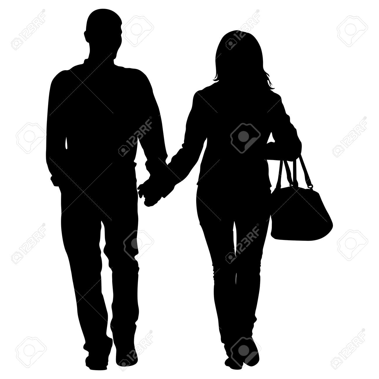 シルエットの男と手をつないで歩いている女性 のイラスト素材 ベクタ Image