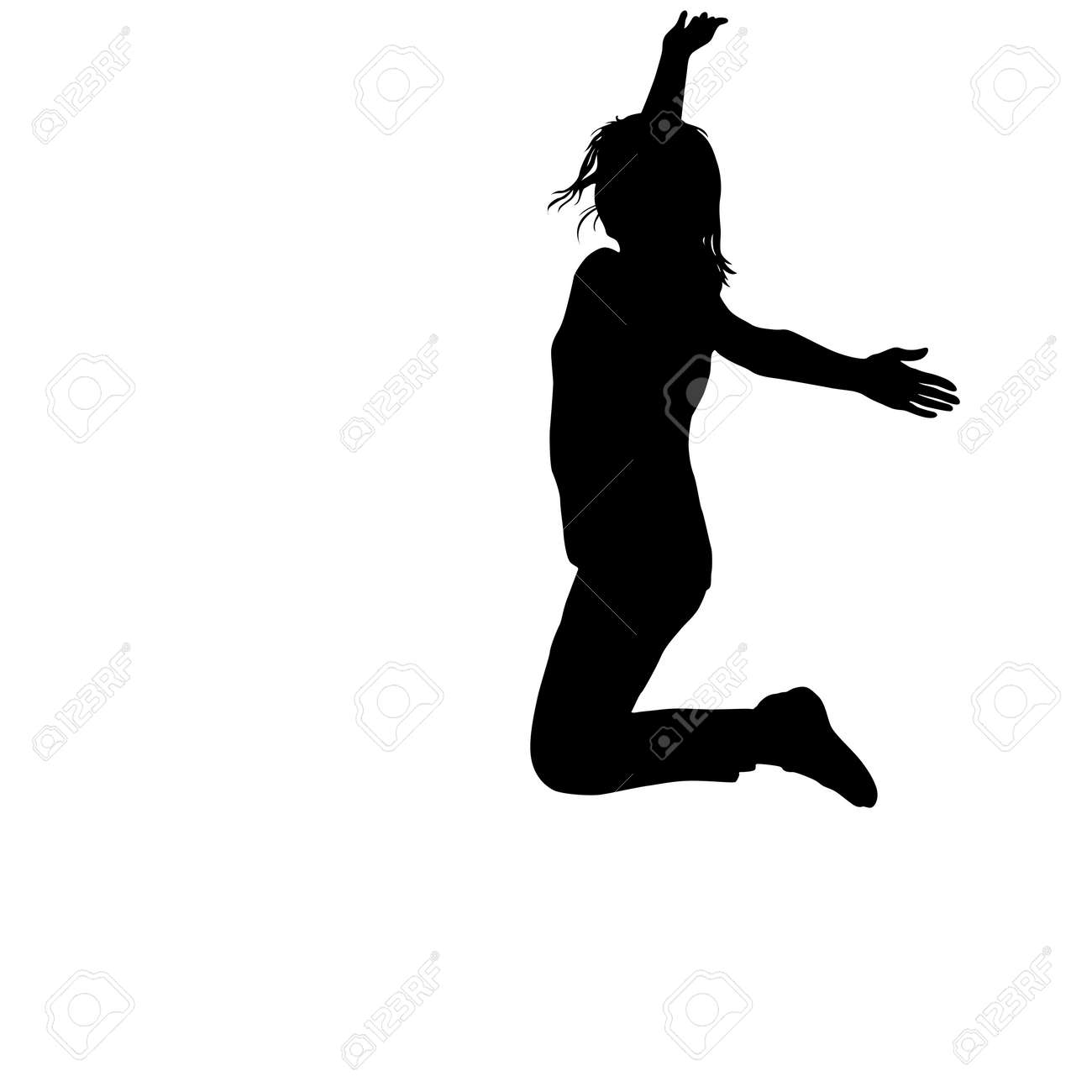 シルエットの若い女の子が手を上げてジャンプし 動き のイラスト素材 ベクタ Image