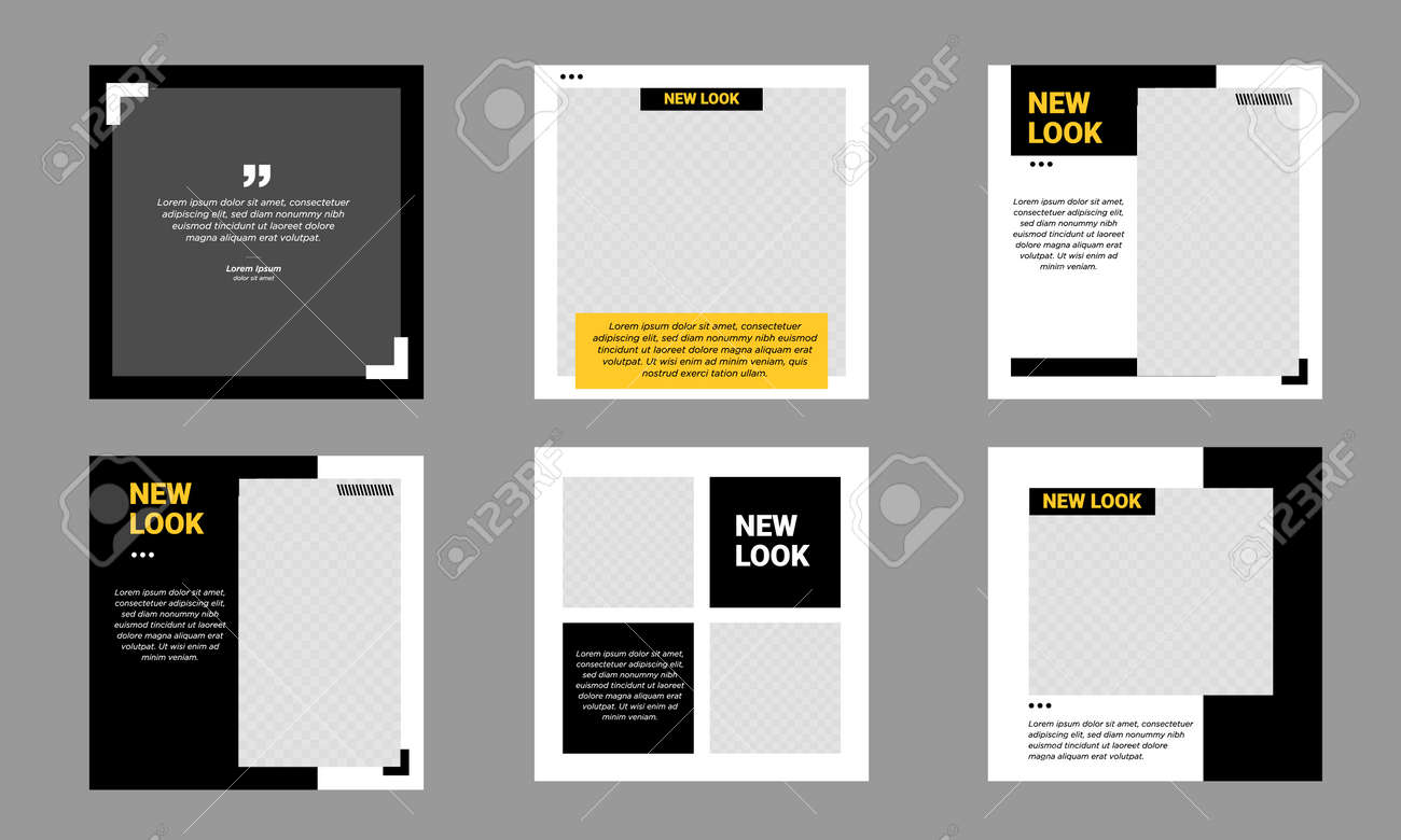 Set Of Editable Minimal Square Banner Template. Black And Yellow Inside College Banner Template