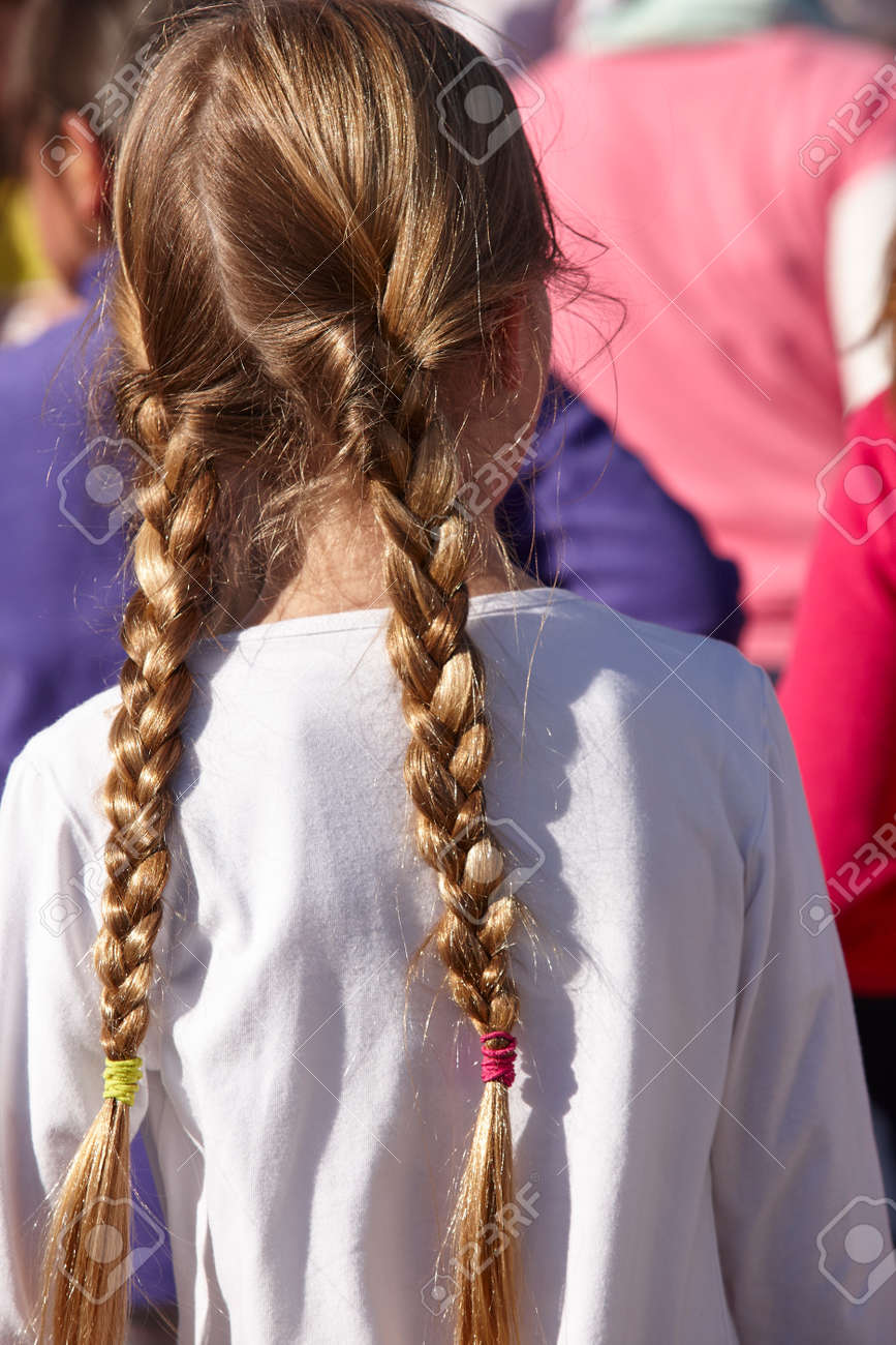 Young Girl With Braids On Her Back Outdoors Vertical Format