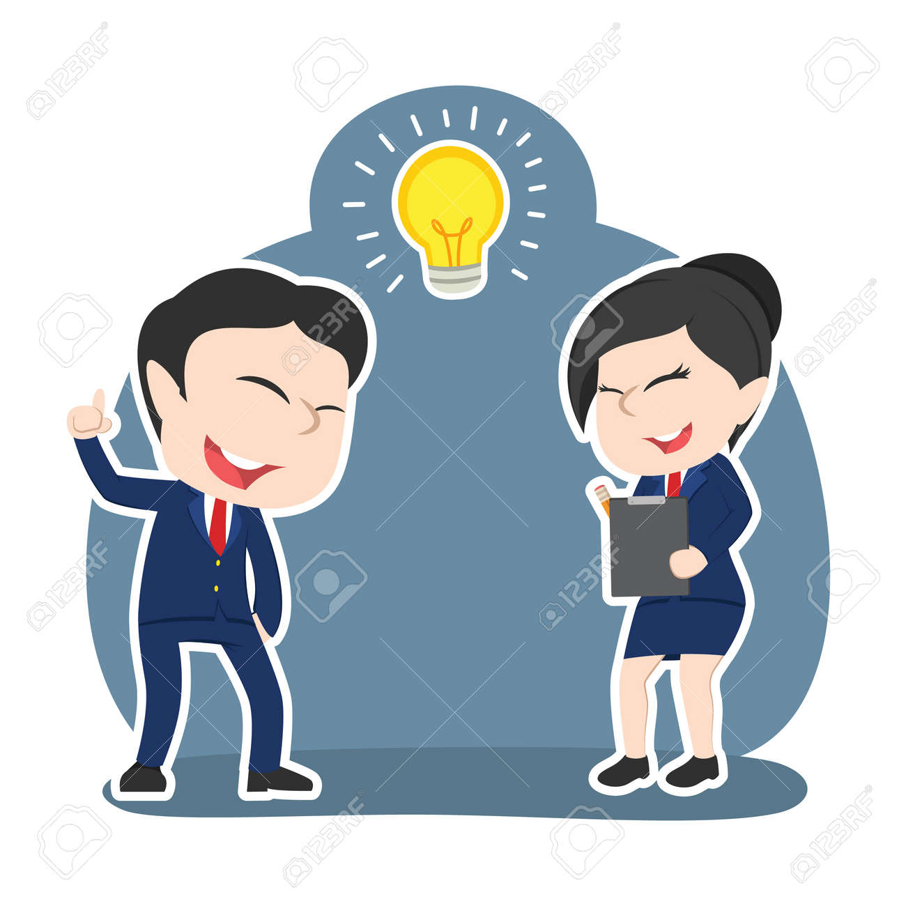 アジアのビジネスマンは 彼のパートナーがレポートを書くときにアイデアを得た のイラスト素材 ベクタ Image