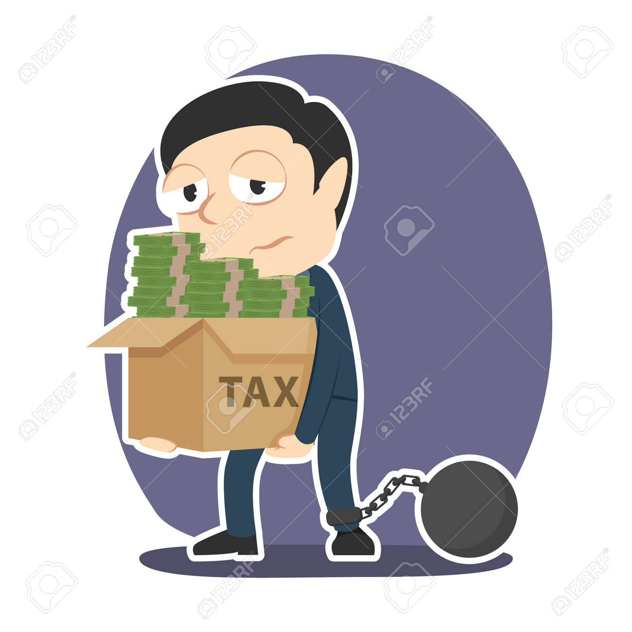 税金のイラストに鎖でつながれたお金の箱を持つビジネスマン のイラスト素材 ベクタ Image 9270