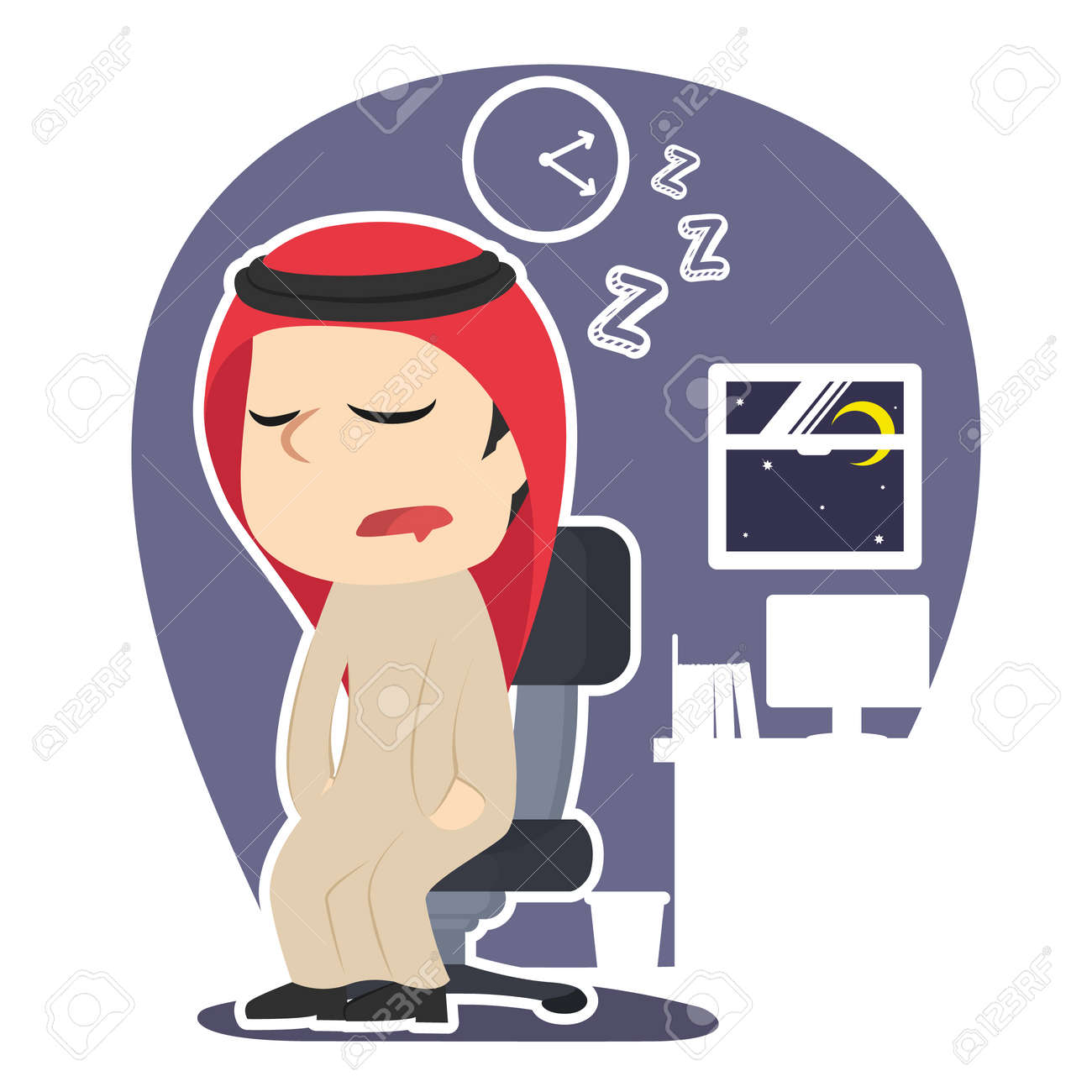 アラビアの実業家が眠りに落ちるイラストデザインのイラスト素材 ベクタ Image