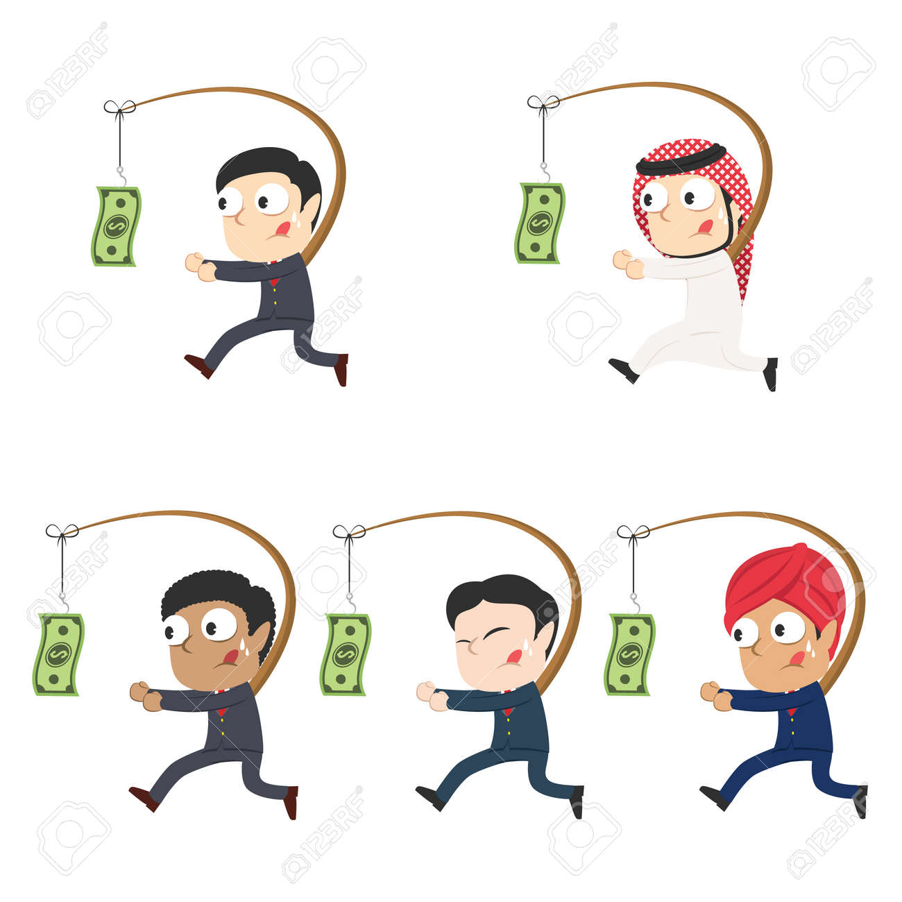 お金を追いかけてのビジネスマンは 異なる人種を設定します のイラスト素材 ベクタ Image