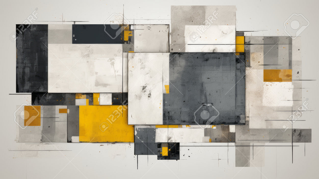 抽象画 緑 赤 黒 灰色 油彩画（黄色、灰色、黒の四角を持つ抽象画の  