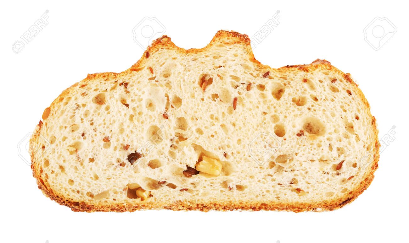 White Bread Slice With Nuts And Roasted Sunflower Seeds Isolated