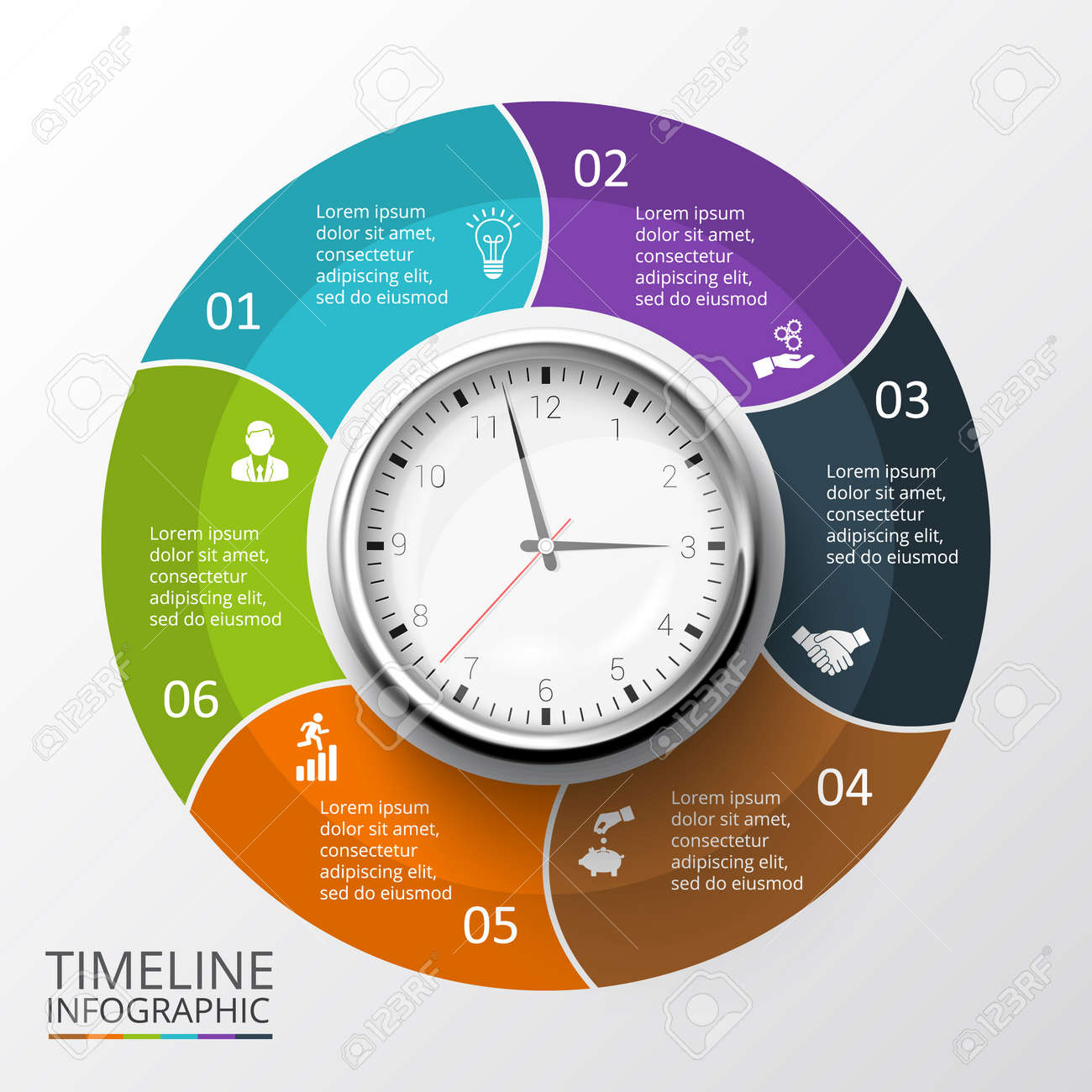 Vector Circles Elements Set With Watch For Timeline Infographic Template For Diagram Graph Presentation And Chart Business Concept With 6 Options Parts Steps Or Processes Royalty Free Cliparts Vectors And Stock Illustration