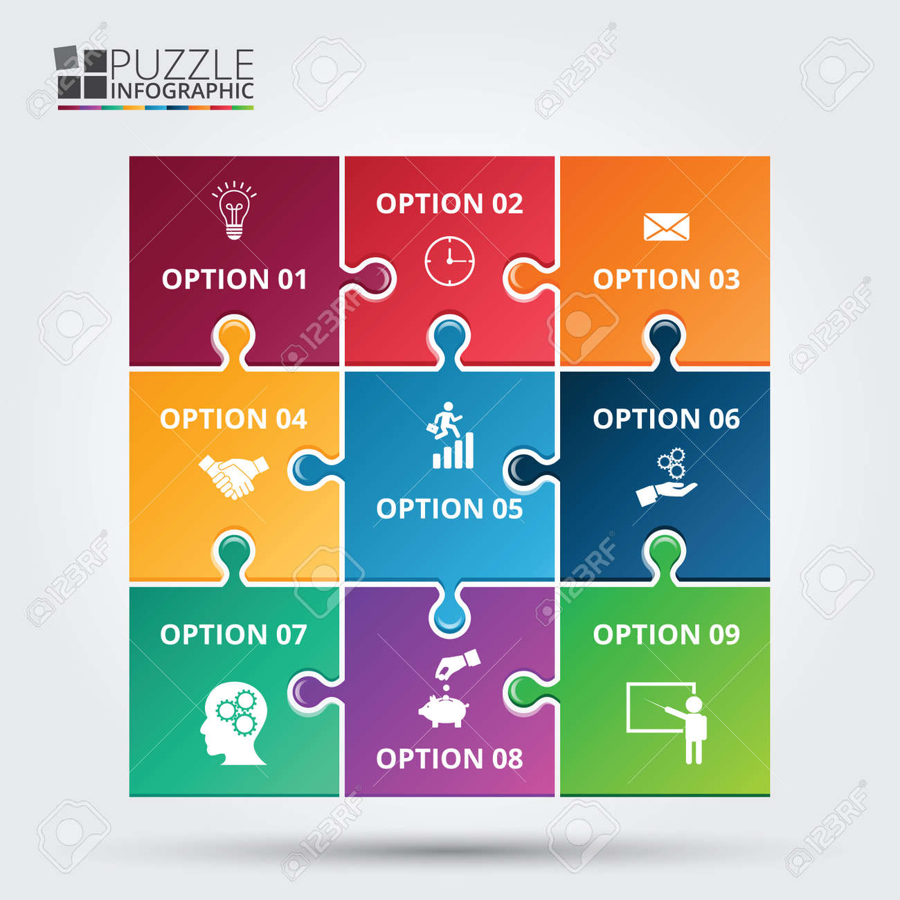 Vector Puzzle Infografik Vorlage Fur Diagramm Grafik Prasentation Und Grafik Business Konzept Mit Neun Optionen Teile Schritte Oder Prozesse Datenvisualisierung Lizenzfrei Nutzbare Vektorgrafiken Clip Arts Illustrationen Image 44564463
