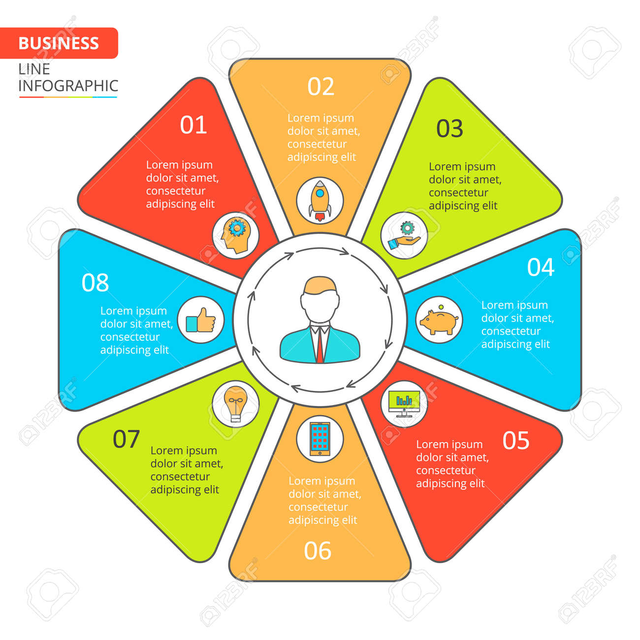 thin line flat octagon for infographic template for cycle diagram