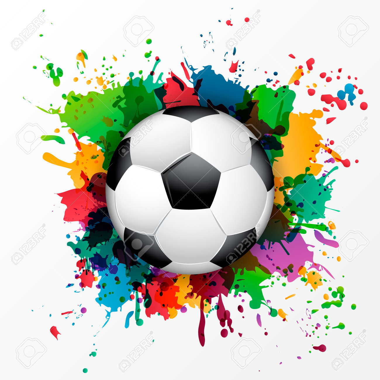 soccer ball with colorful spray paint template background royalty