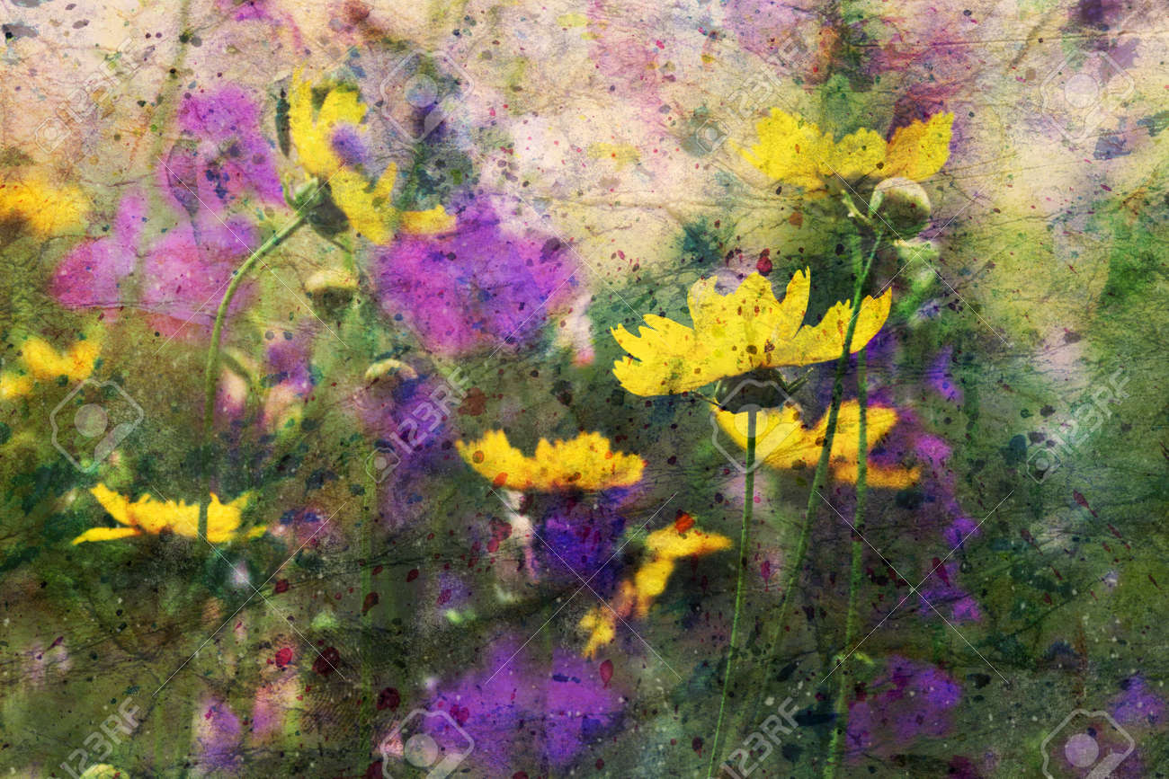 夏の庭の花の水彩画作品の写真素材・画像素材 Image 54795075