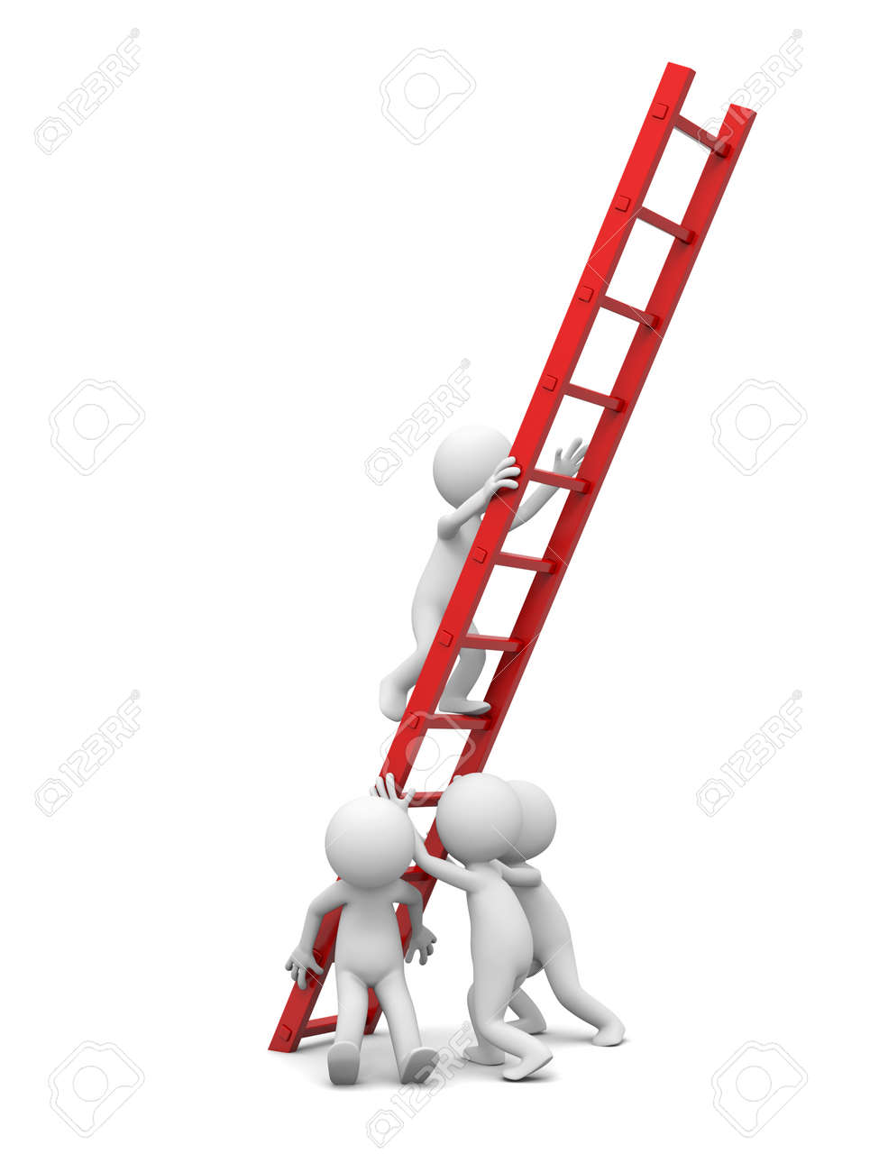 3d man people person with red ladder leader team work stock photo