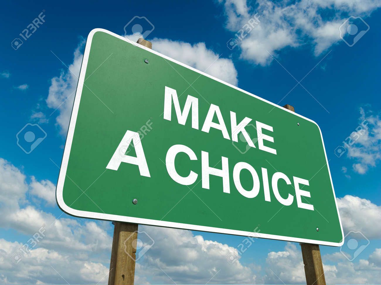 A Road Sign With Make A Choice Words On Sky Background Stock Photo, Picture And Royalty Free Image. Image 29997607.