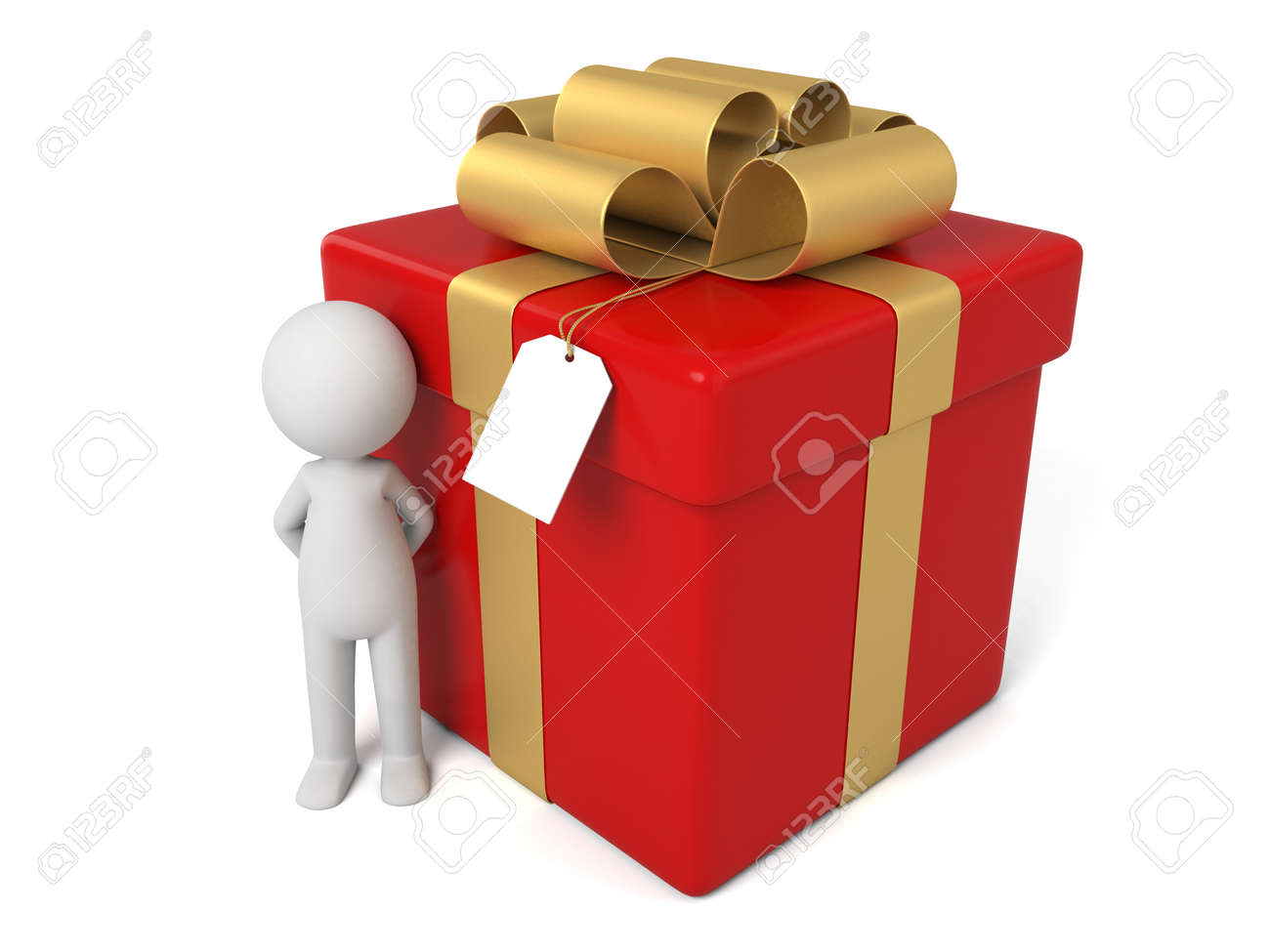 3d people with a big gift box stock photo picture and royalty free