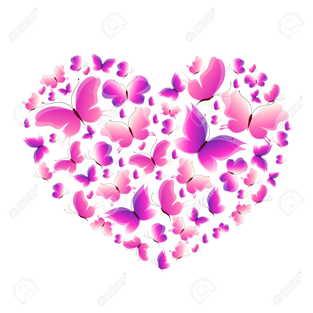 ピンクのハート 蝶 バレンタイン カード の写真素材 画像素材 Image