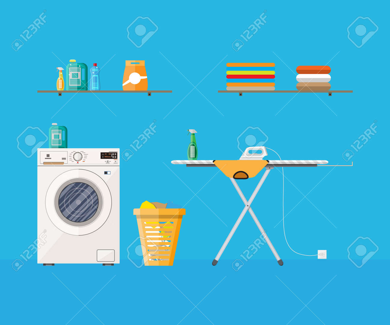 Buanderie Avec Lavelinge Planche À Repasser Étendoir Et Séchage Du Linge Vecteurs libres de droits et plus d'images vectorielles de Affiche Buanderie Avec Lavelinge Planche À Repasser Étendoir Et Séchage Du Linge Vecteurs libres de droits et plus d'images vectorielles de Affiche
