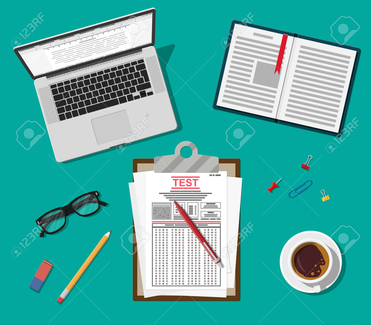 Clipboard With Survey Or Exam Forms And Pen Answered Quiz Papers