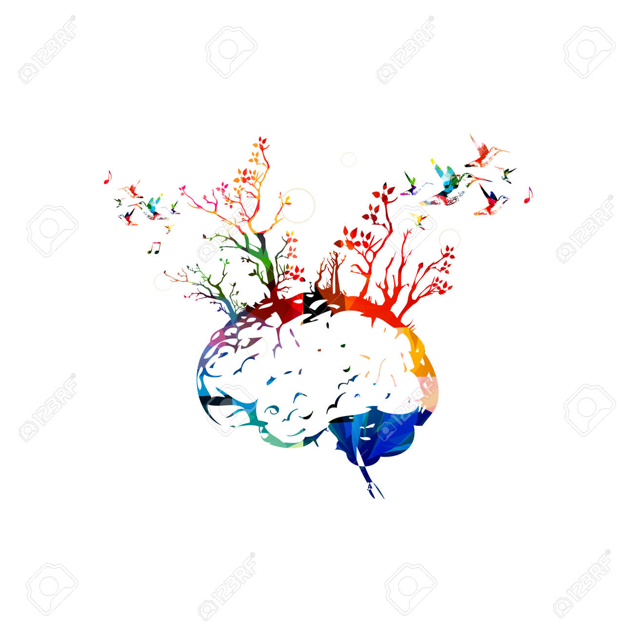 Colorful human brain with trees, brainstorming concept - 57564154 Colorful human brain with trees, brainstorming concept - 57564154