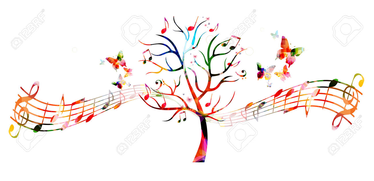 Colorful music tree with music notes and butterflies - 61586149 Colorful music tree with music notes and butterflies - 61586149