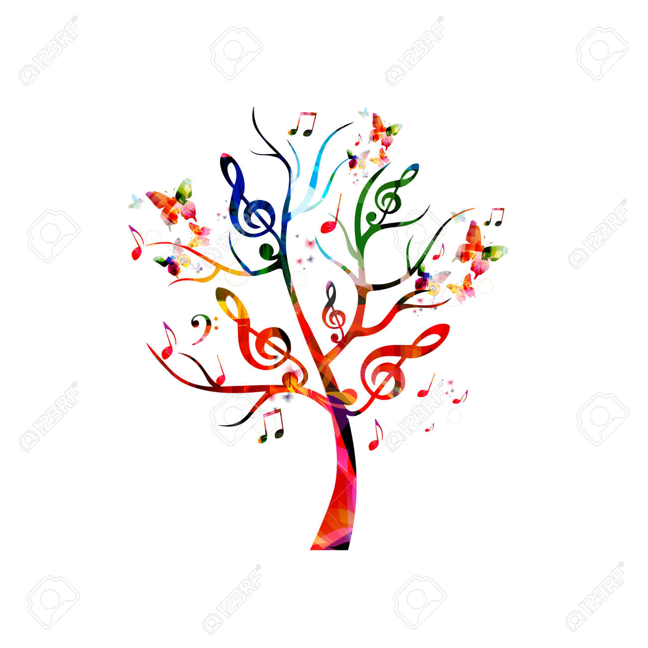 Colorful music tree with music notes and butterflies - 61586150 Colorful music tree with music notes and butterflies - 61586150