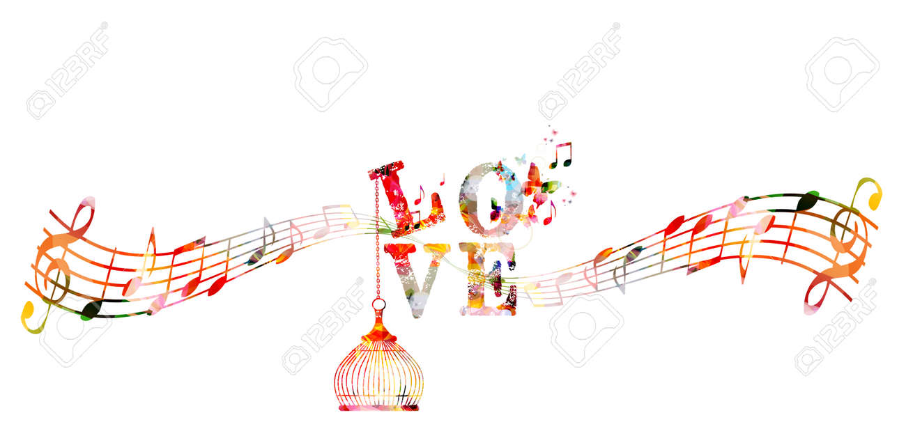 decorative love text with music staff and notes colorful music staff notes printable
