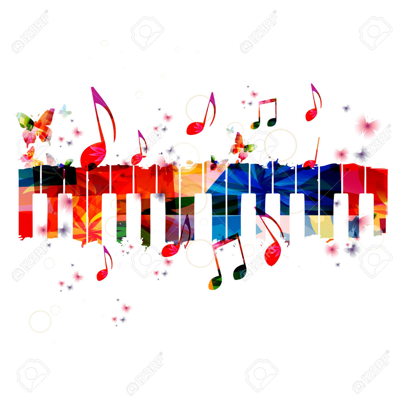 創造的な音楽スタイル テンプレート ベクトル イラスト カラフルな鍵盤 音符と音楽の楽器の背景 ポスター パンフレット バナー チラシ コンサート 音楽祭 音楽ショップ デザイン のイラスト素材 ベクタ Image
