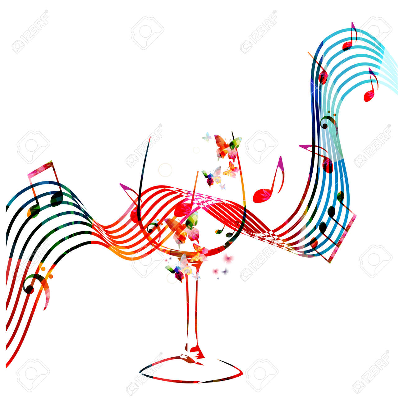 Colorful wineglass with music notes isolated vector illustration. Background for restaurant poster, restaurant menu, music events and festivals - 78070268 Colorful wineglass with music notes isolated vector illustration. Background for restaurant poster, restaurant menu, music events and festivals - 78070268