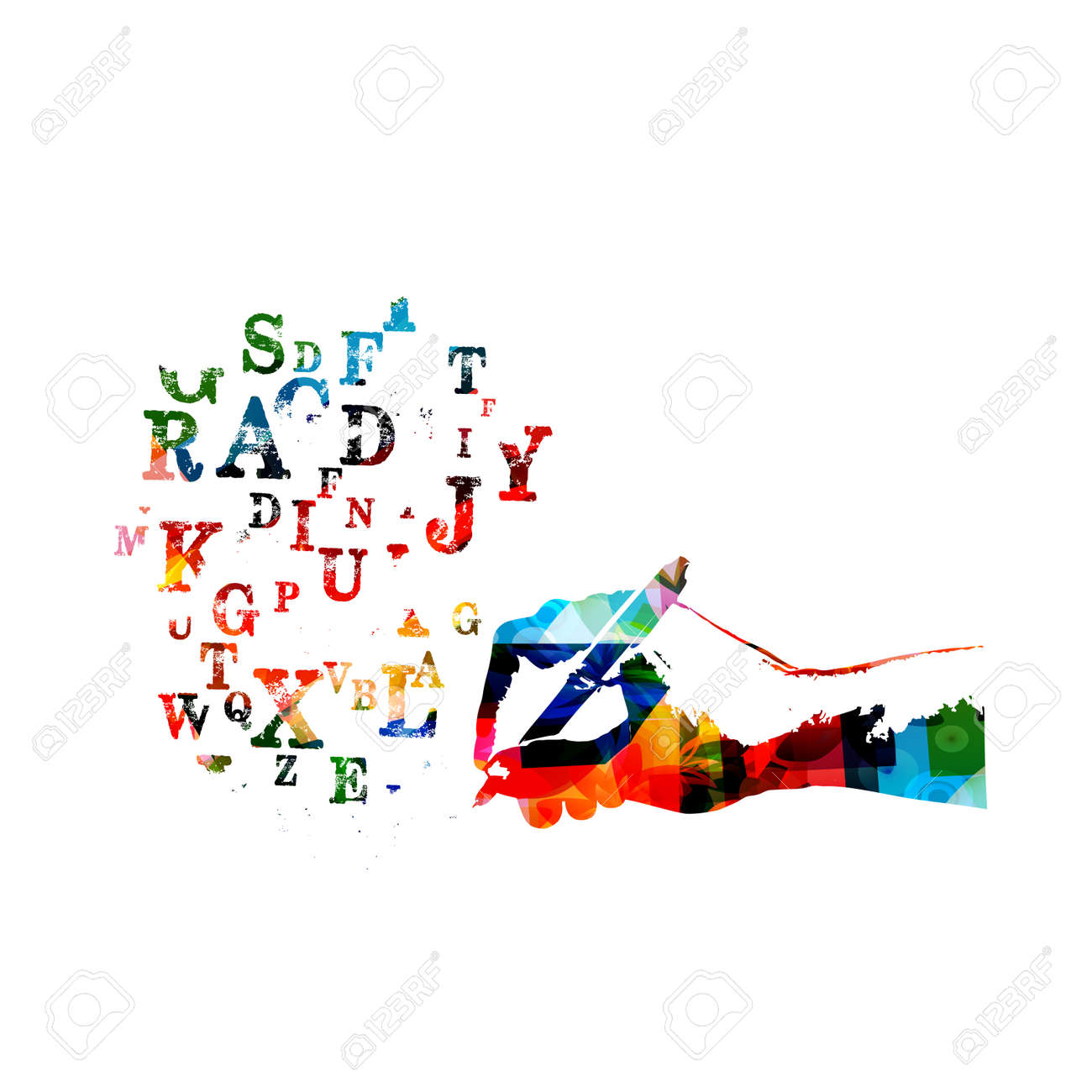 Colorful alphabet letters with pencil isolated vector illustration, creative writing, education background. - 93719447 Colorful alphabet letters with pencil isolated vector illustration, creative writing, education background. - 93719447