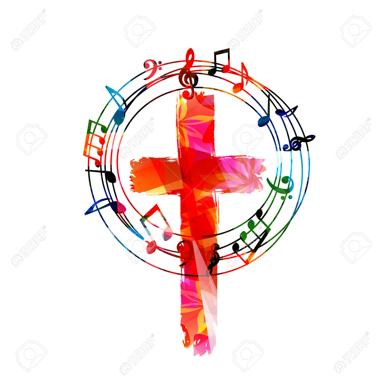 Kolorowy chrześcijański krzyż z nutami na białym tle ilustracji wektorowych. tło o tematyce religijnej. projekt muzyki kościelnej gospel, śpiewu chóralnego, koncertu, festiwalu, chrześcijaństwa, modlitwy - 158277420 Kolorowy chrześcijański krzyż z nutami na białym tle ilustracji wektorowych. tło o tematyce religijnej. projekt muzyki kościelnej gospel, śpiewu chóralnego, koncertu, festiwalu, chrześcijaństwa, modlitwy - 158277420