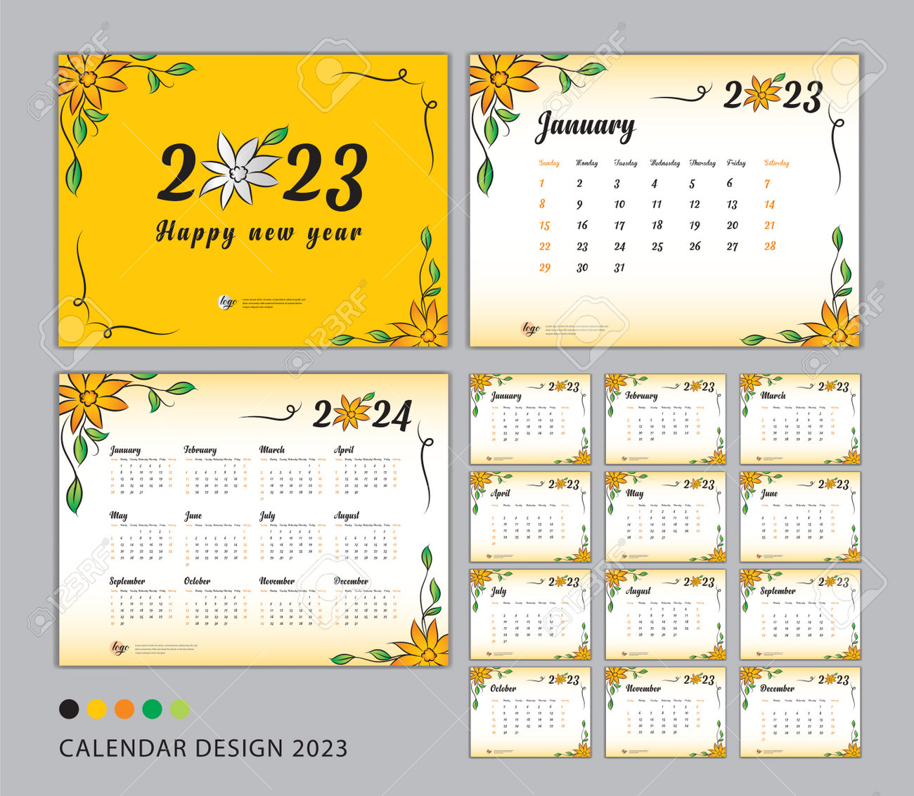 Calendrier 2023 Twitter Desk Calendar 2023 Template Set, Flower Concept, Calendar 2023-2024, Happy  New Year 2023 Year, Wall Calendar 2024, Planner, Week Start On Sunday,  Stationery, Printing, Advertisement, Yellow Cover Royalty Free Cliparts,  Vectors, And Stock Illustration ...
